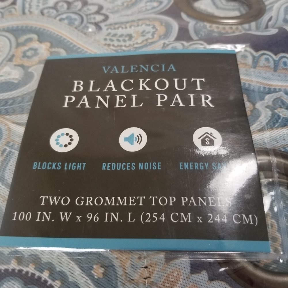 Valencia Blackout Panel Pair Grommet Top Paisley Blocks Light Noise 100"x96" NWT - Picture 3 of 7